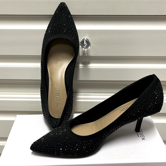 Thalia Sodi Shoes - Rhinestone Shimmer Studded Black Special Occasion Evening Pumps Heels